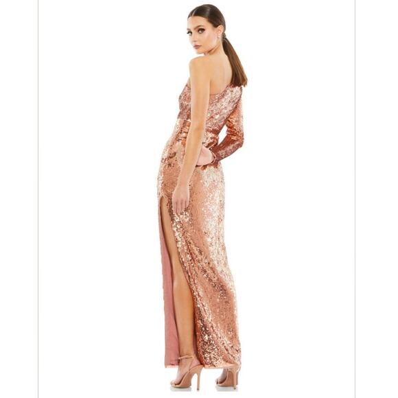 Mac Duggal 10788 Copper 8 Sequin One Sleeve Column Evening Dress Gown Formal - Picture 9 of 11